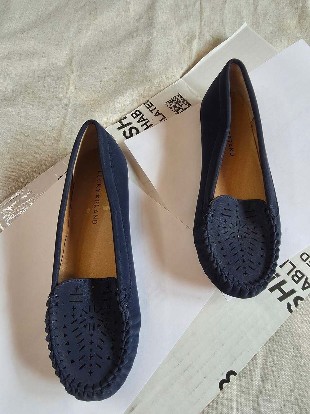 Lucky Brand Navy Blue Perforated Leather Mocassins Loafers Flats